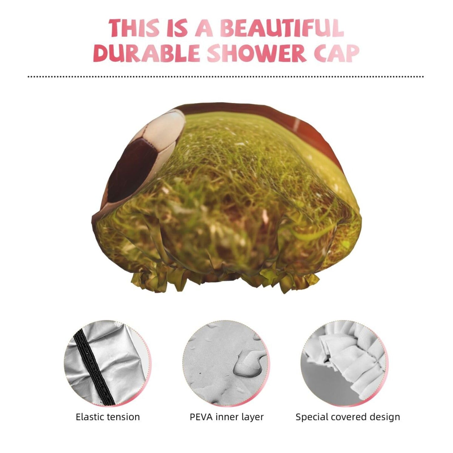 soccer ball on a field Shower Cap for Women Men Large Reusable Shower Bonnet Double-Layer Waterproof Bath Caps Elastic Band Hair Hat for All Beauty and Personal Care BWLHJKE