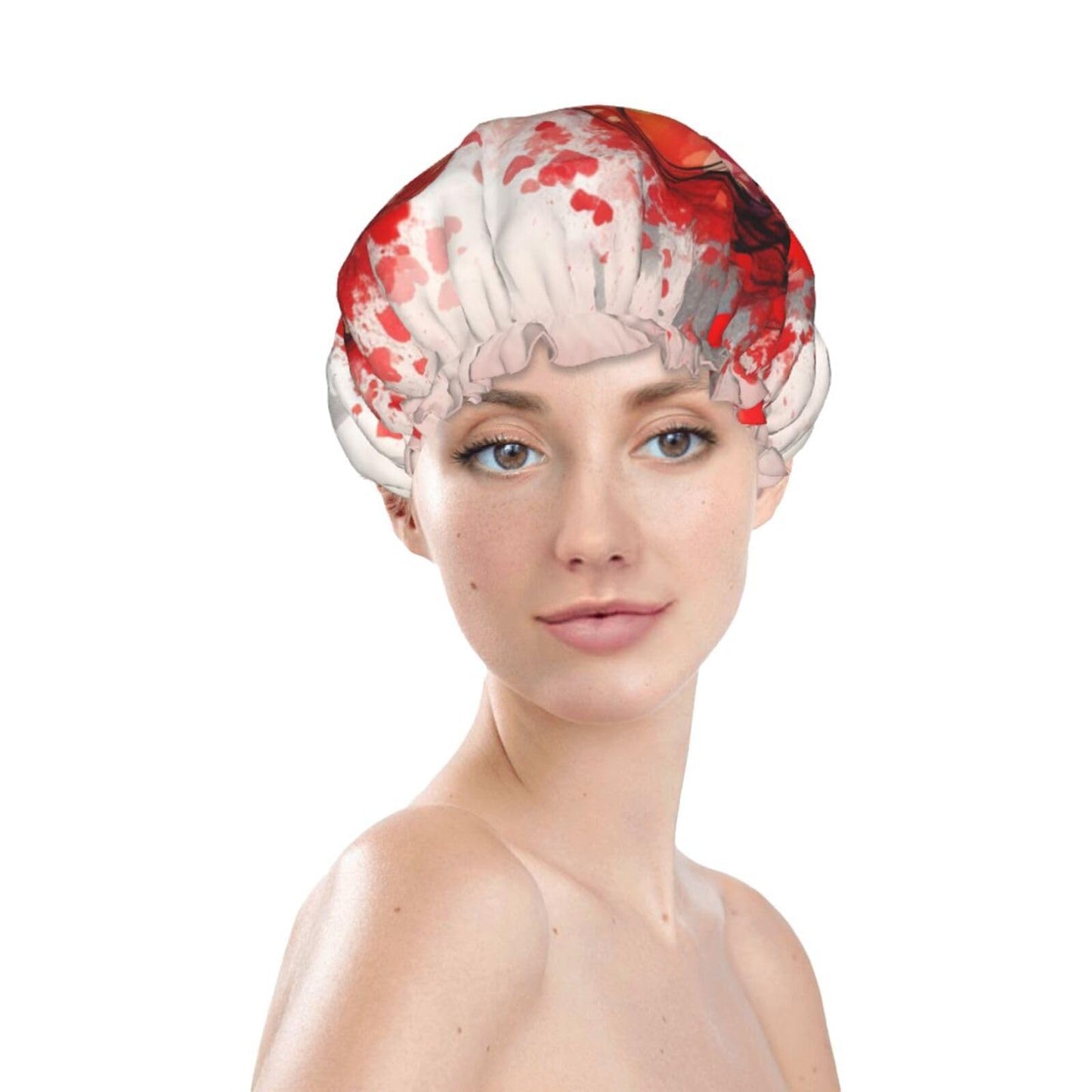 Abstract Heart Shower Cap For Women Reusable Double Layers Bathing Bath Cap Hair Caps Waterproof Elastic Band Ladies Spa Salon Shower Hat Hair Caps Beauty and Personal Care GDSHJKLW