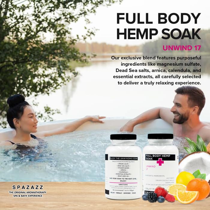 Spazazz Full Body Hemp Soak - 1000mg Hemp - Spa Hot Tub & Bath Aromatherapy Bath Salt Crystals - 538g/19oz (Unwind 17) Beauty and Personal Care Spazazz