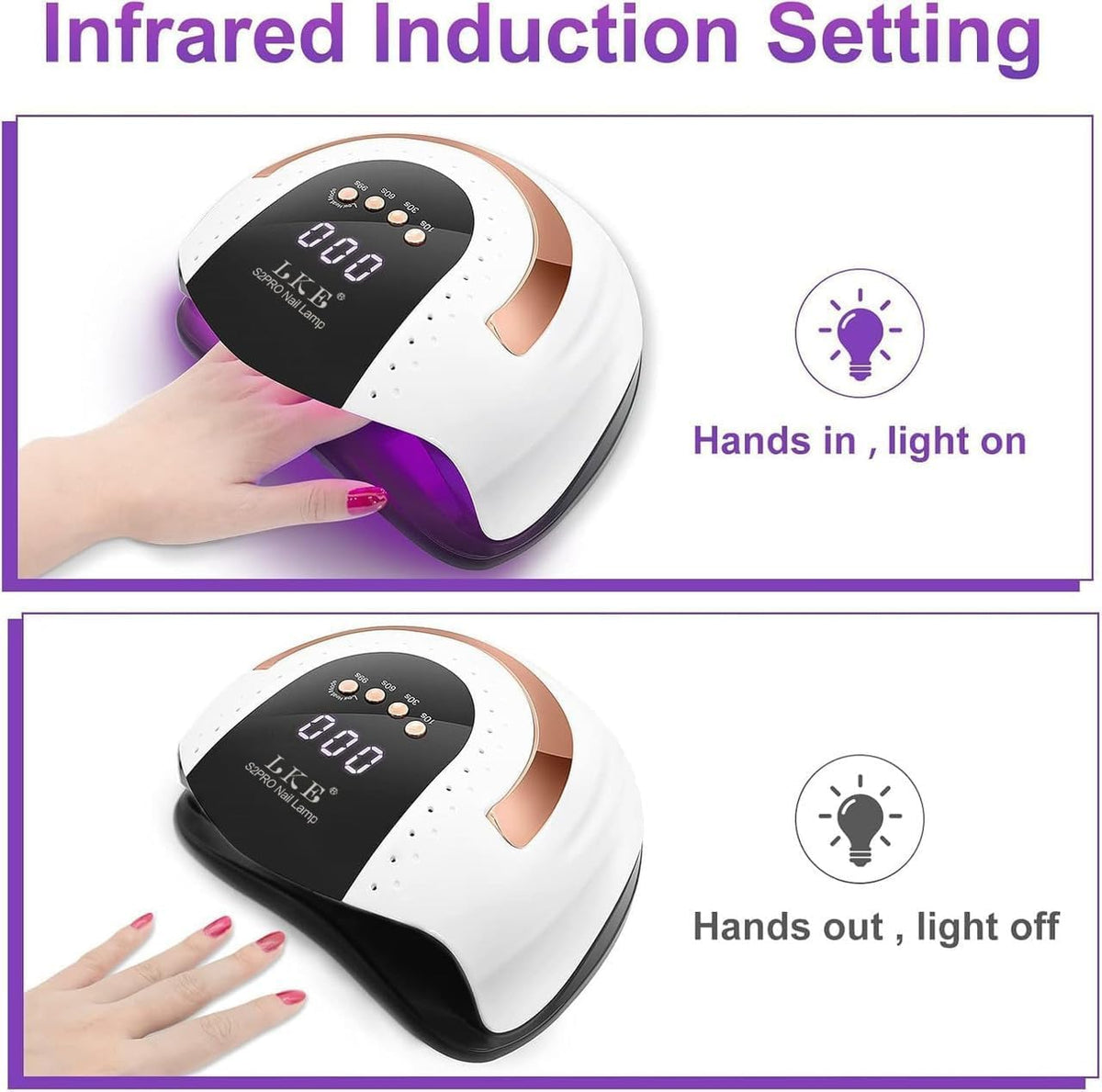 LKE 268W UV LED Nail Lamp for Pro Salon & Home Use with Auto-Sensor, White
