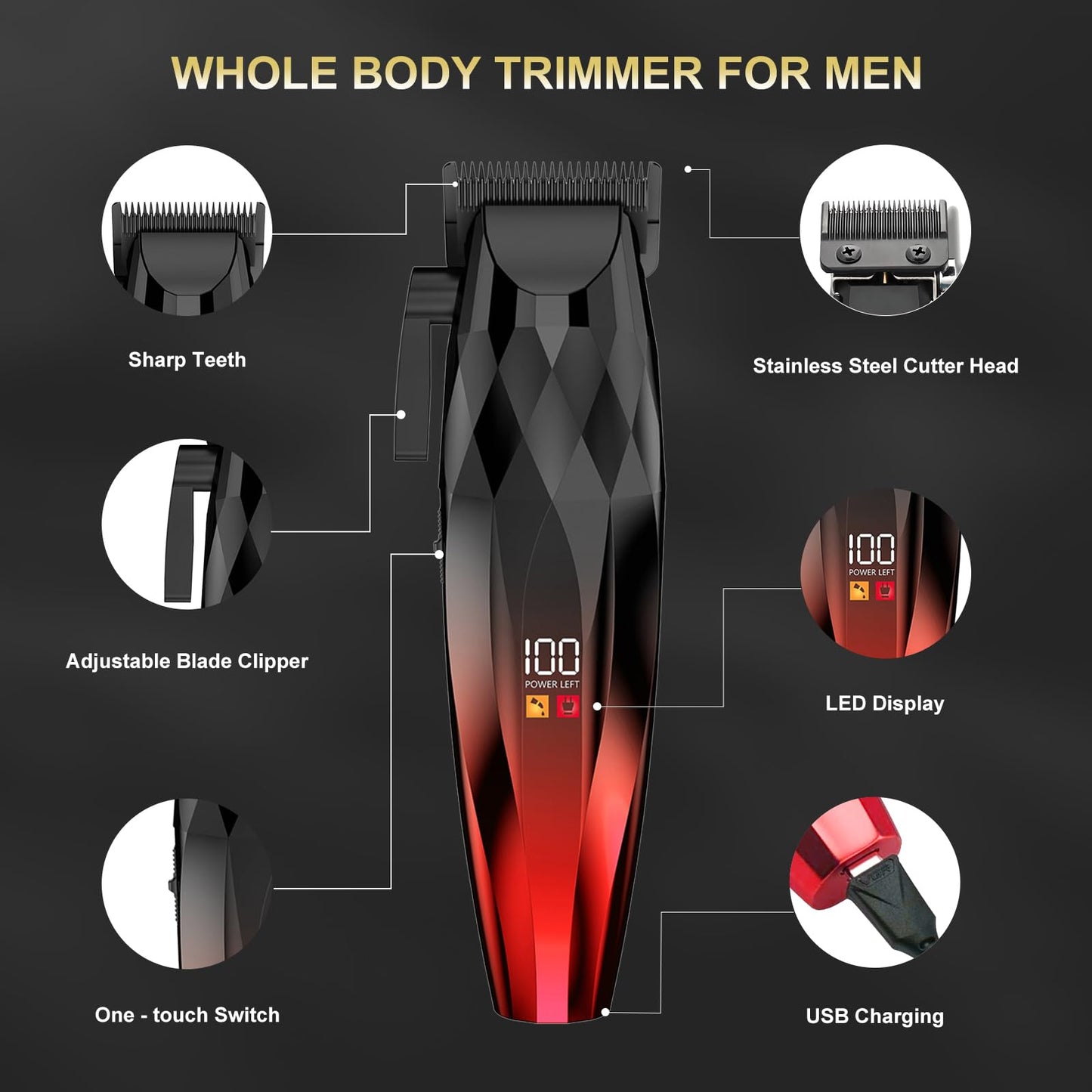WAIKIL Professional Hair Clipper and Trimmer Set for Men, Cordless Barber Clippers with LED Display, Rechargeable Hair Cutting Kit for Hair, Beard Beauty and Personal Care WAIKIL