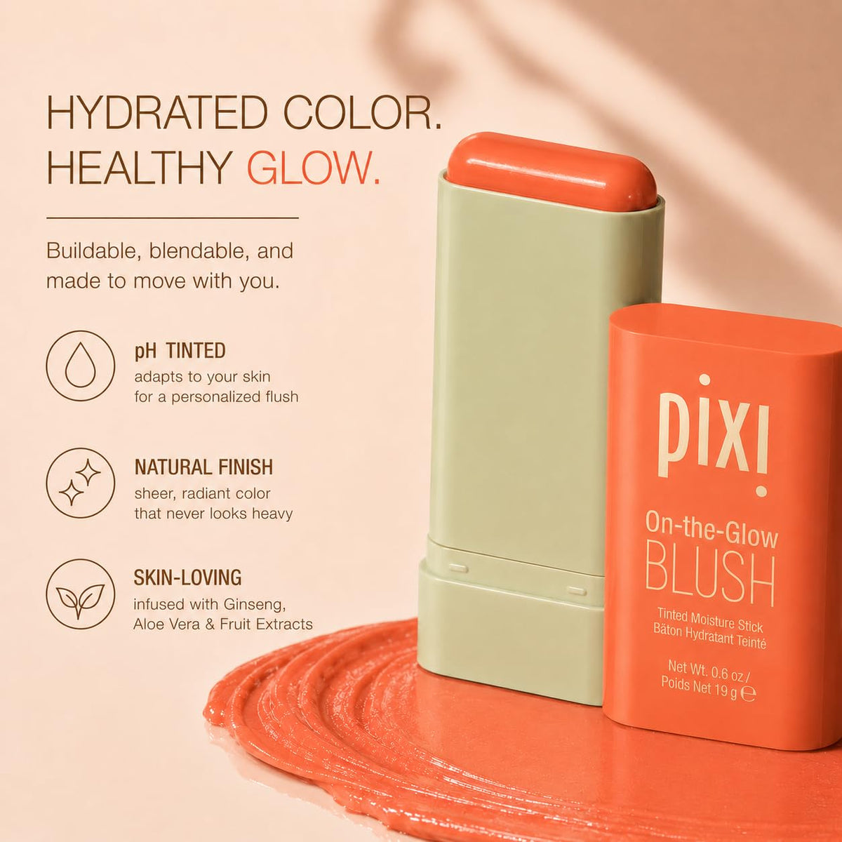 Pixi ON-THE-GLOW Cream Blush Stick for Cheeks, Juicy