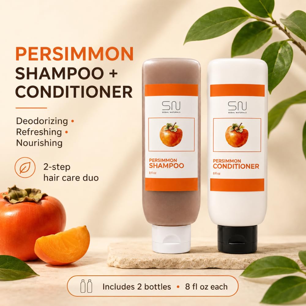 Seoul Naturals Persimmon Shampoo and Conditioner Set, Deodorizing and Nonenal Odor Eliminating, All Natural Ingredients, k beauty inspired, 16fl oz, 2 Beauty & Personal Care Seoul Naturals