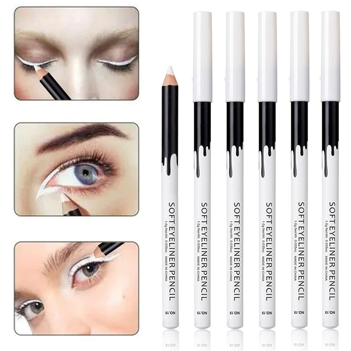 KAIQIKAIXI 6 White Eyeliner Pencils Professional Use as Highlighter, Soft, Waterproof, Long-Lasting Eyeshadow, Eye Brightener,Eye Shadow Pencil, Lip Beauty & Personal Care KAIQIKAIXI