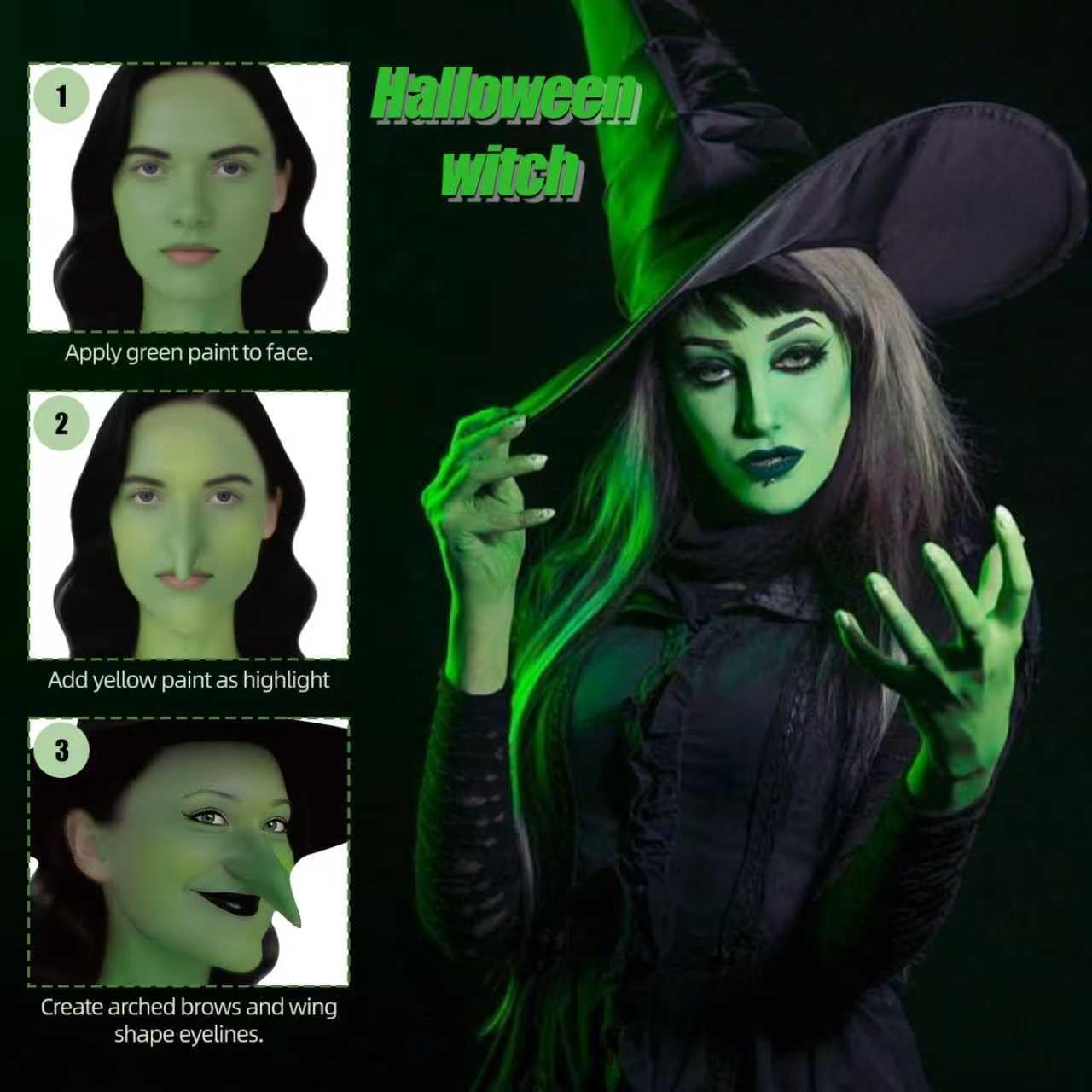Halloween Witch Makeup Kit, SFX Character Set with Face Paint, Complete SFX Set for Halloween, with Scar Wax for Special Effects Costume Makeup Beauty & Personal Care Js2U ZW