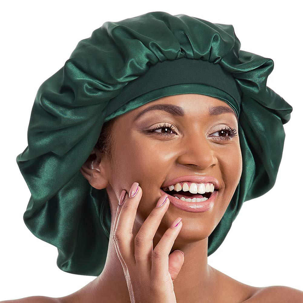 Alnorm Double Layered Satin Bonnet Oversized Sleep Cap for Hair Loss Women Green Beauty and Personal Care Alnorm