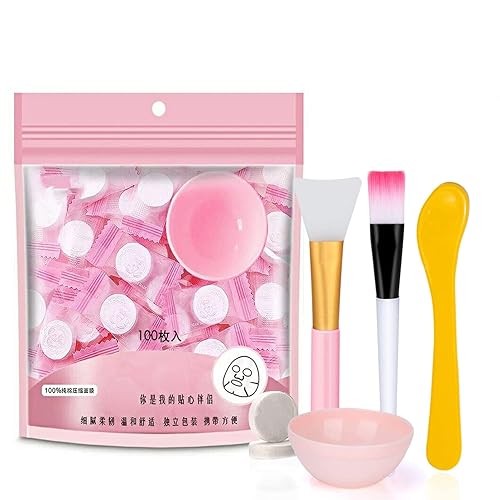 100 pcs Compressed Facial Mask Sheet Beauty DIY Disposable Mask Paper Natural Cotton Skin Care Wrapped Masks Normal Thick?Get a Small Mask Bowl, Mask Beauty & Personal Care ZMBeautk