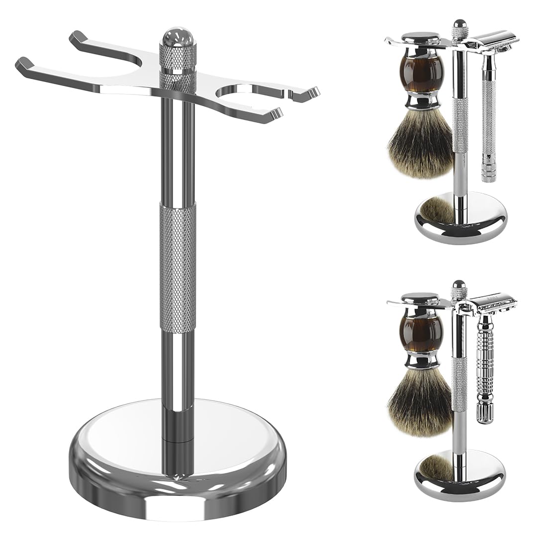 Linkidea Razor & Brush Holder, Deluxe Men's Stainless Steel Shaving Brush Hanger, Grooming Organizer for Bathroom, Shaver Stand Compatible with Merkur Beauty and Personal Care Linkidea