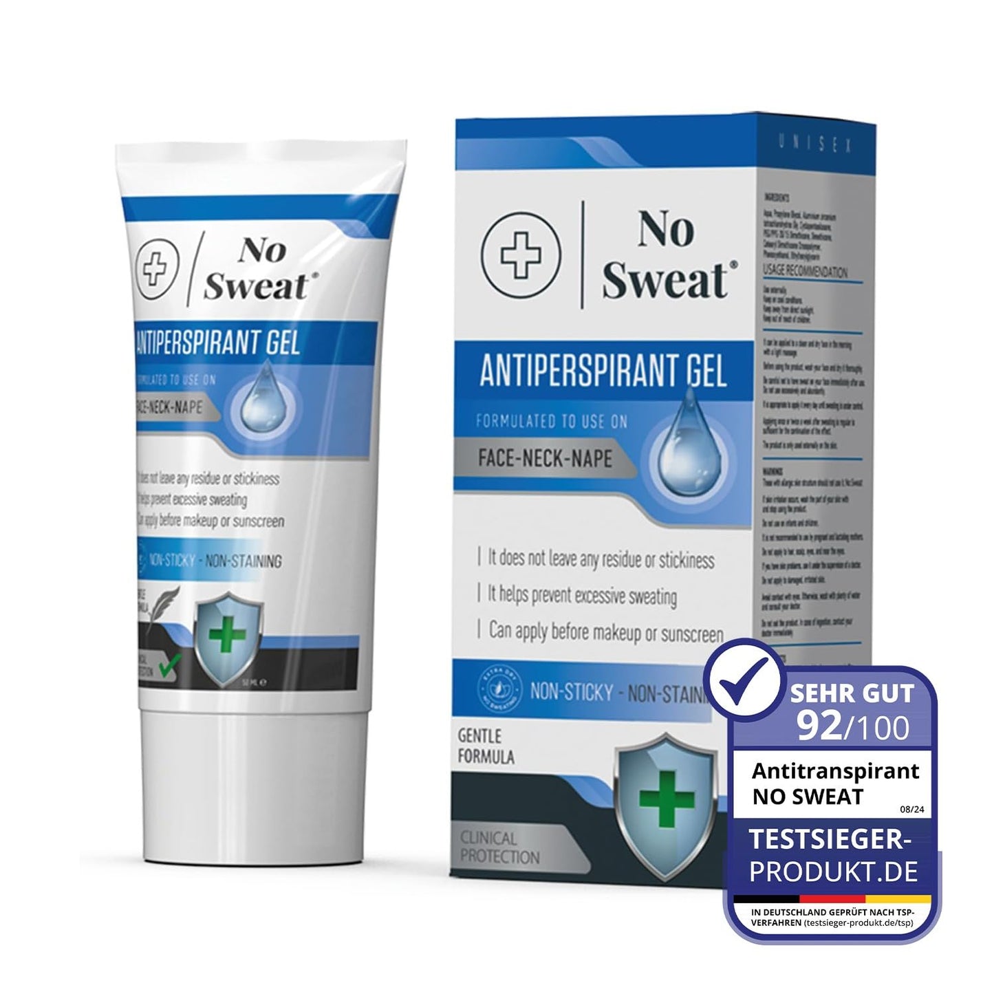 No Sweat Antiperspirant Gel 50 ML - Suitable Usage For Face-Neck-Nape Helps Prevent Excess Facial Sweating and Facial Shining-Suitable For Active Work Beauty and Personal Care No Sweat
