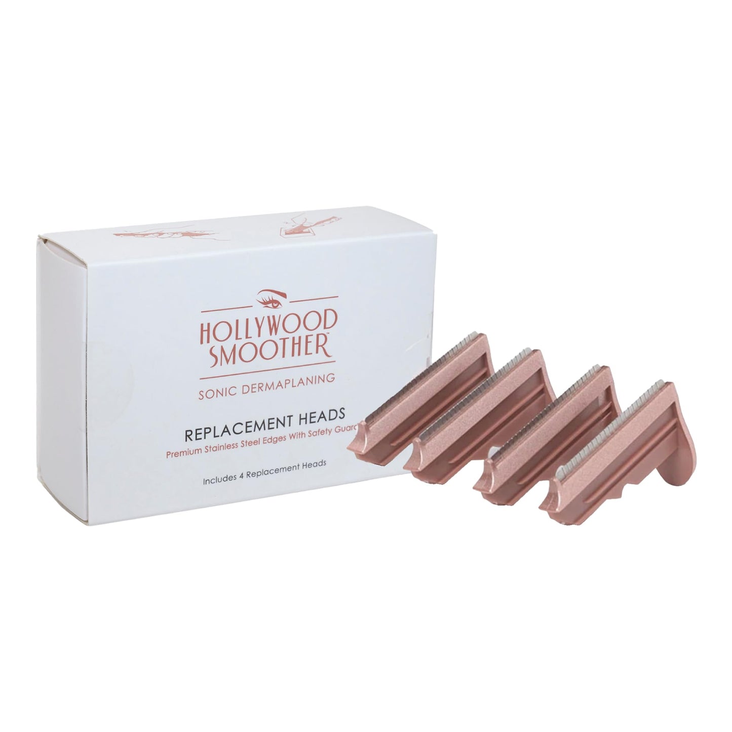 Hollywood Browzer Smoother Sonic Dermaplaner Replacement Heads - Eyebrow Razor for Women - Travel Size Eyebrow Grooming Kit Refills - Rose Gold - 4 pc Beauty and Personal Care Hollywood Browzer