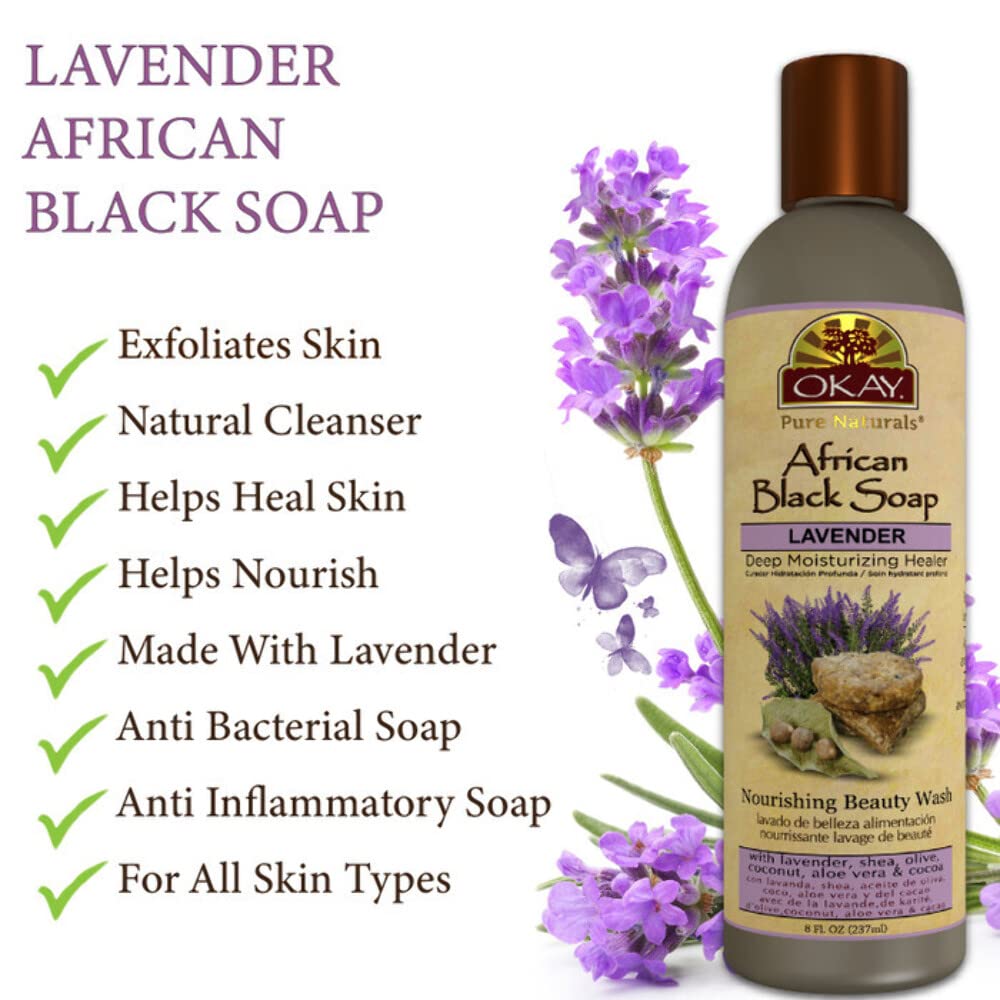 Okay African Black Soap Liquid, Silver, Lavender, 8 Fl Oz Beauty & Personal Care OKAY