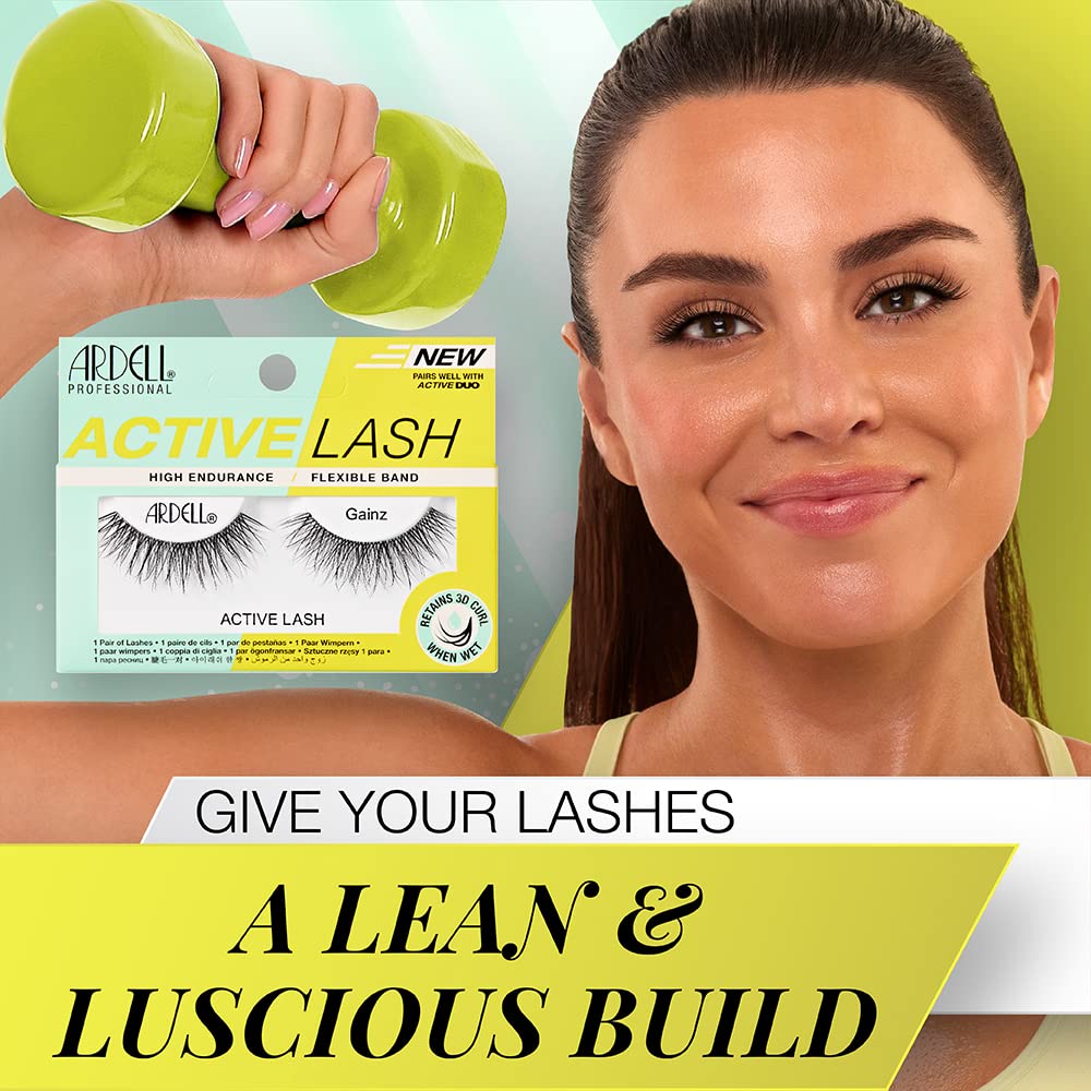 Ardell Active Lashes Gainz - Long-Lasting False Eyelashes, Sweat-Resistant, Reusable Strip Lashes for Active Lifestyles