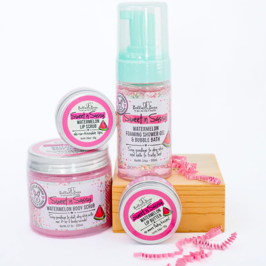 Bella & Bear Sweet 'n' Sassy Spa Gift Set for Women & Teen Girls - Bath & Body Gift Set with Shower Gel, Body Scrub, Lip Scrub & Lip Butter Beauty and Personal Care Bella and Bear