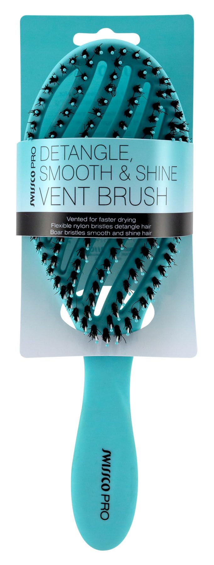 Swissco Pro Detangle Smooth & Shine Vent Hairbrush with Ergonimic Grip for Wet or Dry Use (Teal)