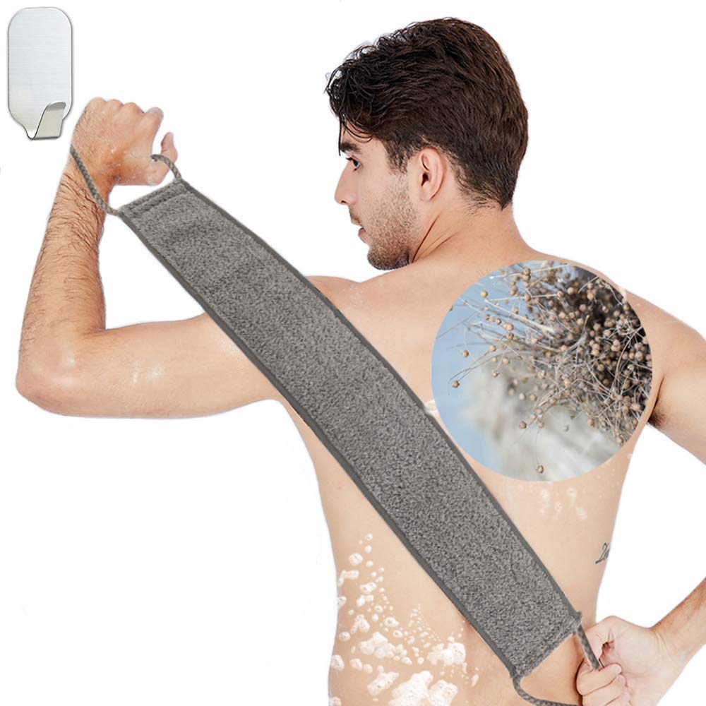 Loofah Back Scrubber for Shower, Natural Soft Flax Back Exfoliator Cleaner for Shower Acne, Extra Long Back Scrub Washer, Dual-Sided Bath Exfoliating Beauty & Personal Care IYOOH