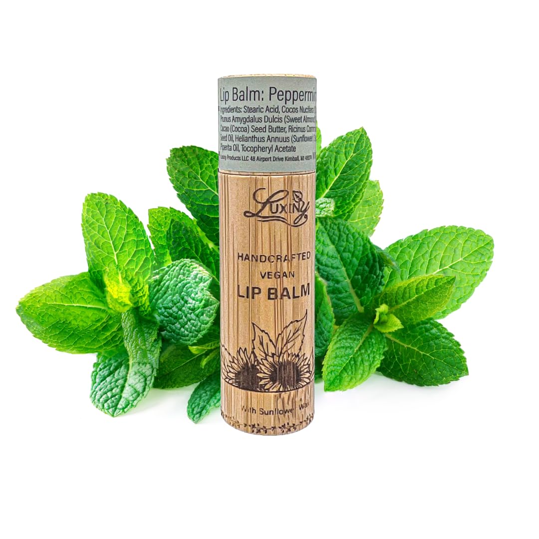 Luxiny Lip Balm in a Bamboo Tube, Vegan Natural Moisturizing, with Sunflower Wax and Vitamin E (Peppermint) Beauty and Personal Care Luxiny
