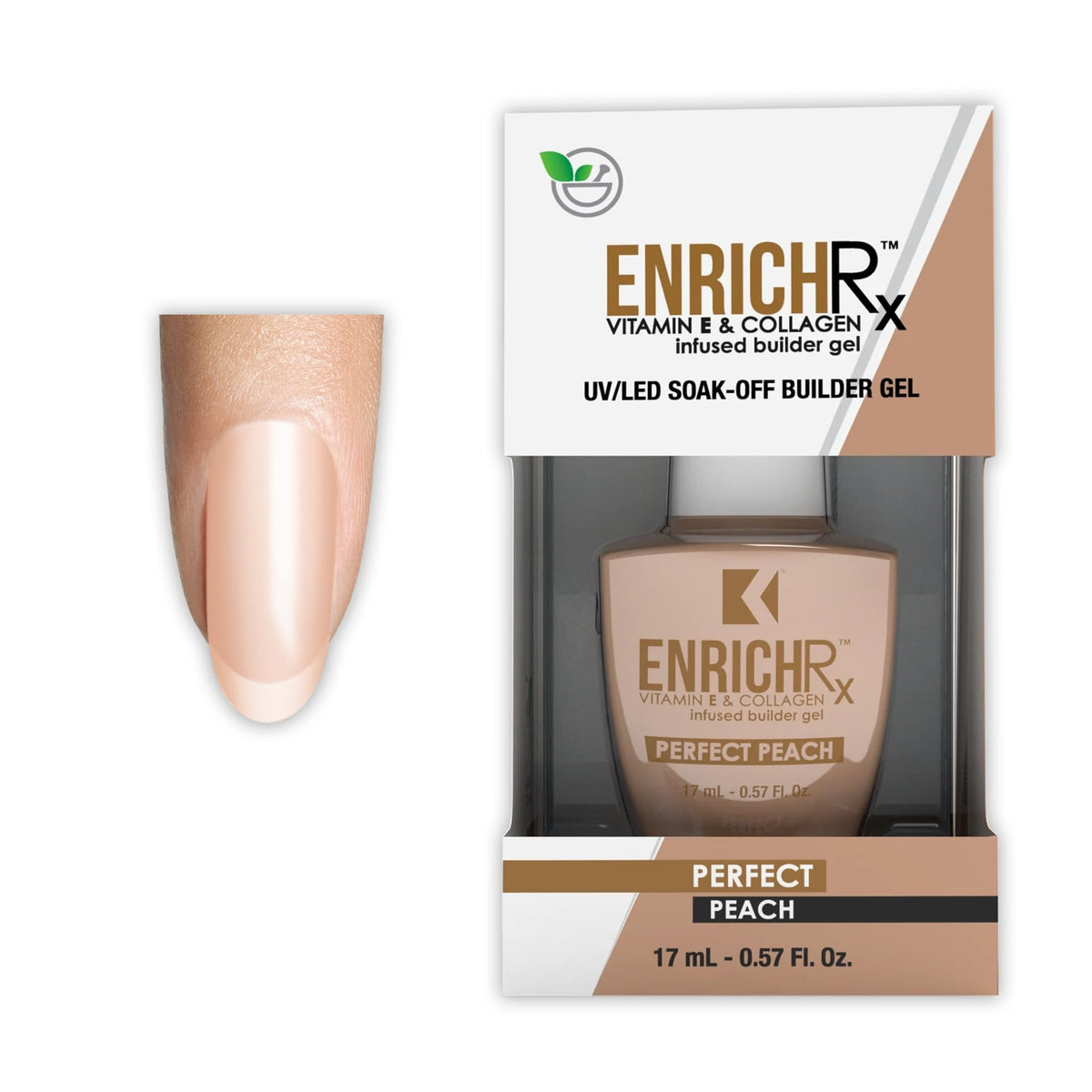 KUPA EnrichRx Builder Gel, Perfect Peach, Vitamin E & Collagen Infused, UV/LED Soak-Off Gel Brush On Natural Nail, 0.57 Fl Oz