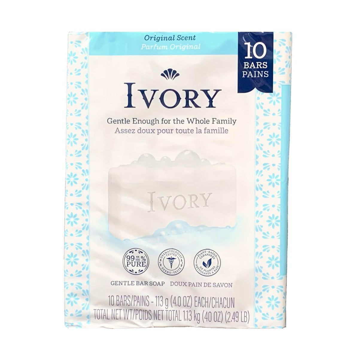 Ivory Original Bar Soap (10 Bars of 4 Oz Each), 39.8 Oz