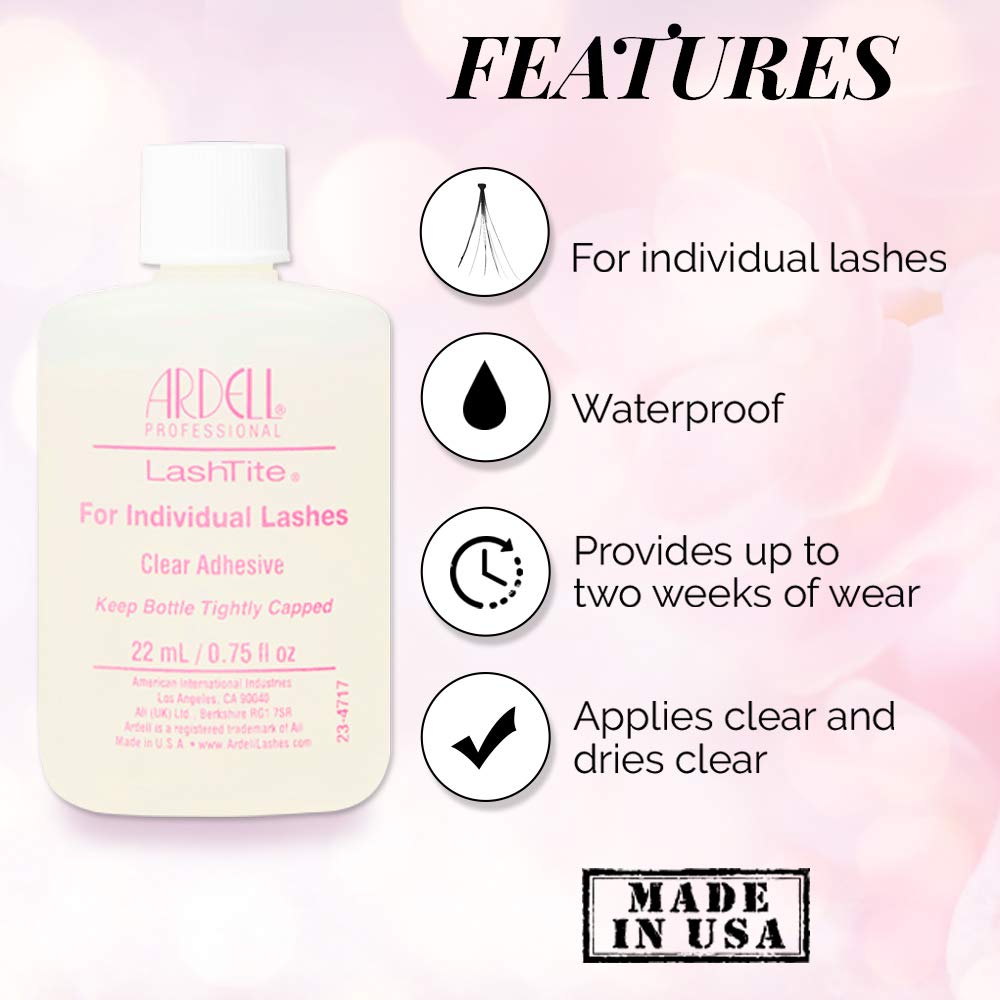 Ardell LashTite Lash Adhesive, Clear, Waterproof Lash Glue Long-Lasting, Strong Hold Eyelash Glue for Individual Lashes, 0.75 fl oz