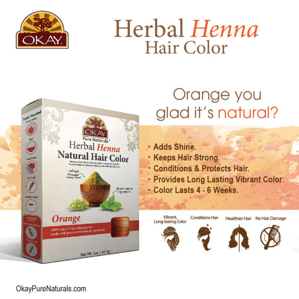 Okay Pure Naturals | Herbal Henna Hair Color Orange | All-Natural Dye | Free Of Harmful Chemicals | Vibrant Rich Color Pigment | Sifted Clump Free Beauty & Personal Care OKAY
