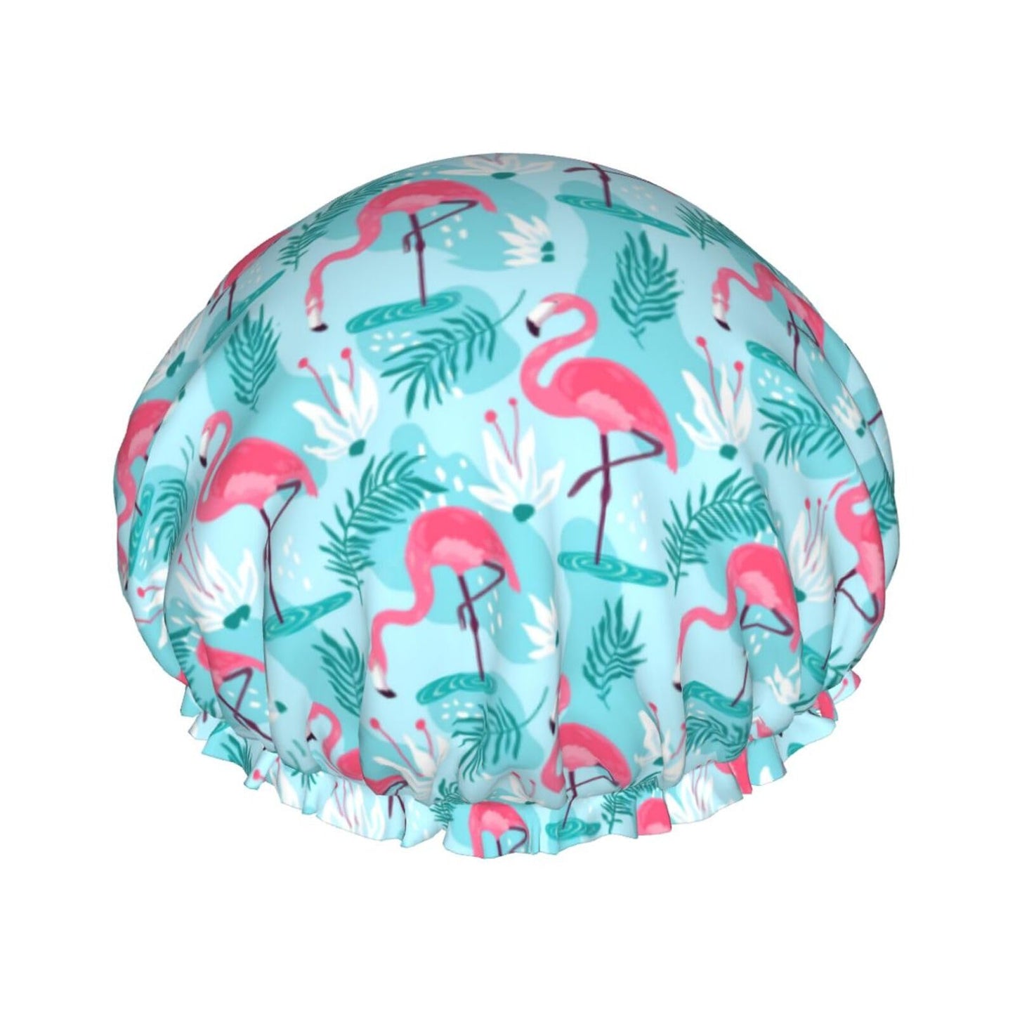 Pink Flamingos Shower Cap For Women Reusable Waterproof Double Layers Bath Cap Hair Protection Elastic Ladies Spa Salon Shower Hat Beauty and Personal Care YUZEKABZ