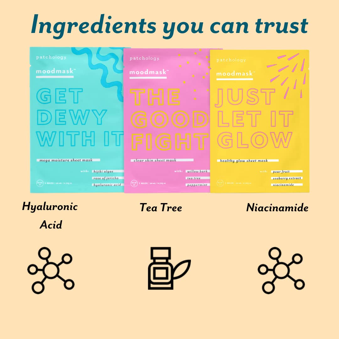 Patchology "All the Feels Sheet Masks - Hydrating Face Masks for dry skin and blotchy redness. Facial Sheet Mask Skincare Treatment to reduce Beauty & Personal Care Patchology