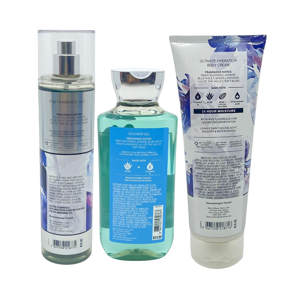 Bath & Body Works Moonlight Path 3pc bundle - Mist, Shower Gel & Body Cream - Gift Set for Women Beauty & Personal Care Bath & Body Works
