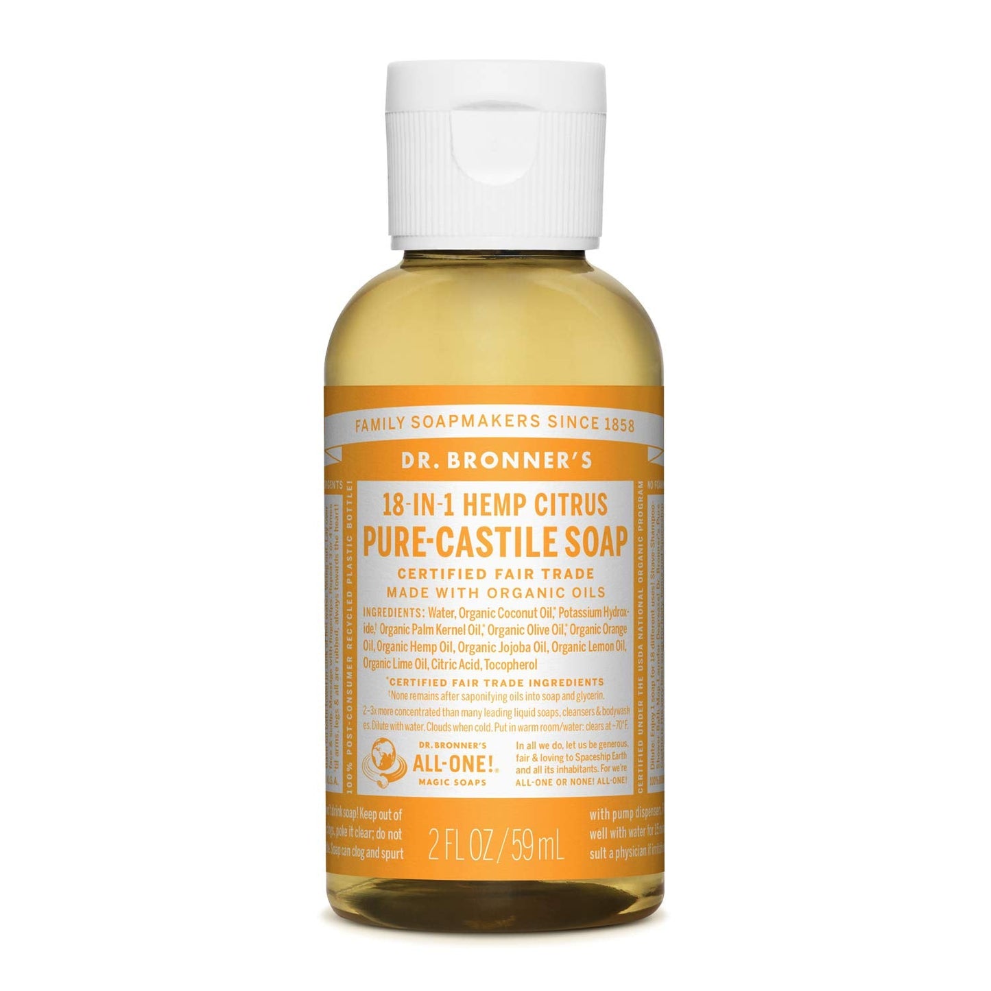 Dr. Bronner's - Pure-Castile Liquid Soap (Citrus, 2 ounce) - Made with Organic Oils, 18-in-1 Uses: Face, Body, Hair, Laundry, Pets and Dishes Beauty & Personal Care Dr. Bronner's