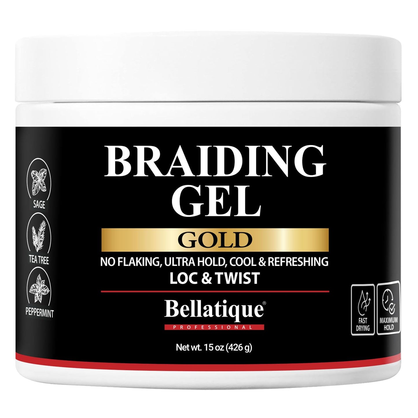 BELLATIQUE GOLD Braiding Gel Maximum Hold for LOC & Twist - No Flaking, No Whitening, Fast Drying, High Shine, Cool & Refreshing, Long Lasting Hold Beauty & Personal Care BELLATIQUE