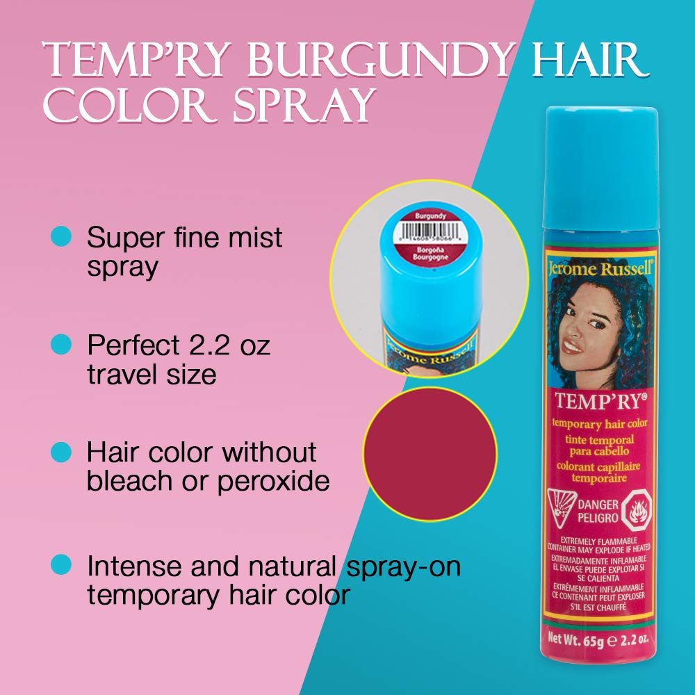 Jerome Russell Temp'Ry Spray-On Temporary Hair Color - Burgundy Instant Highlights and Root Touch Up, Washable Salon Quality Styling Tint, 2.2 oz, 3 Beauty & Personal Care Jerome Russell