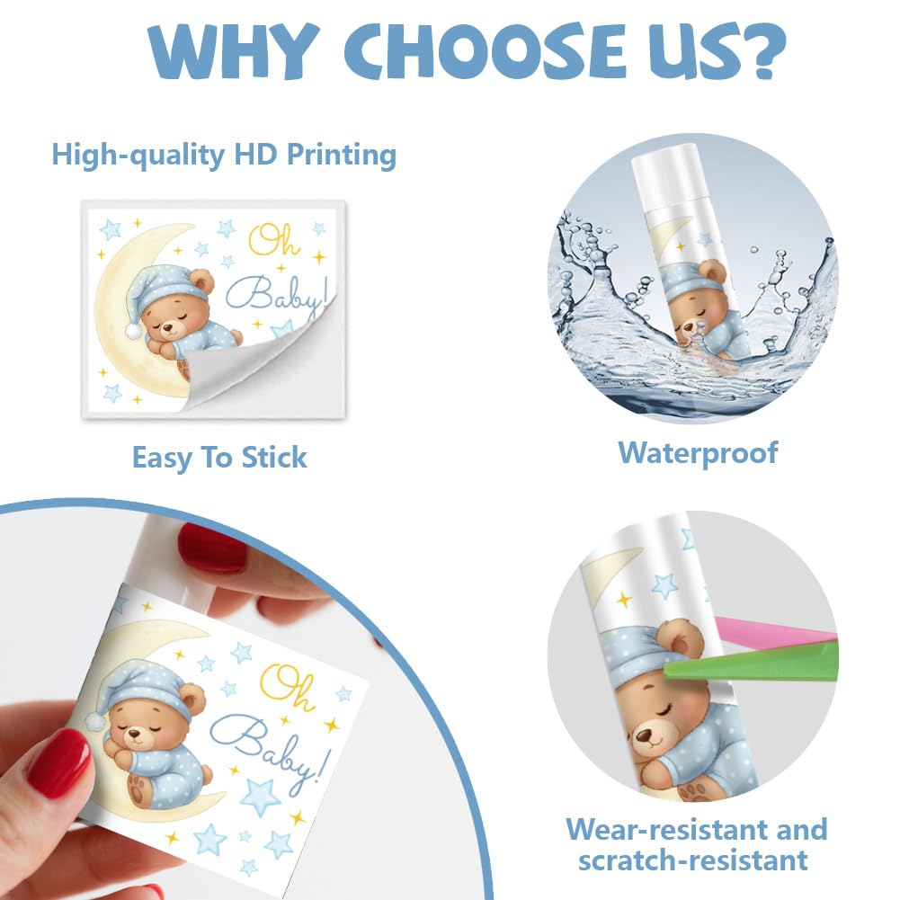 Peacoblue 160Pcs Lip Balm Labels Sticker for Tubes 2.1"x1.7" Baby shower teddy bear, 8 Styles Waterproof Chapstick Labels Glossy for Homemade Lip Balm Beauty and Personal Care peacoblue