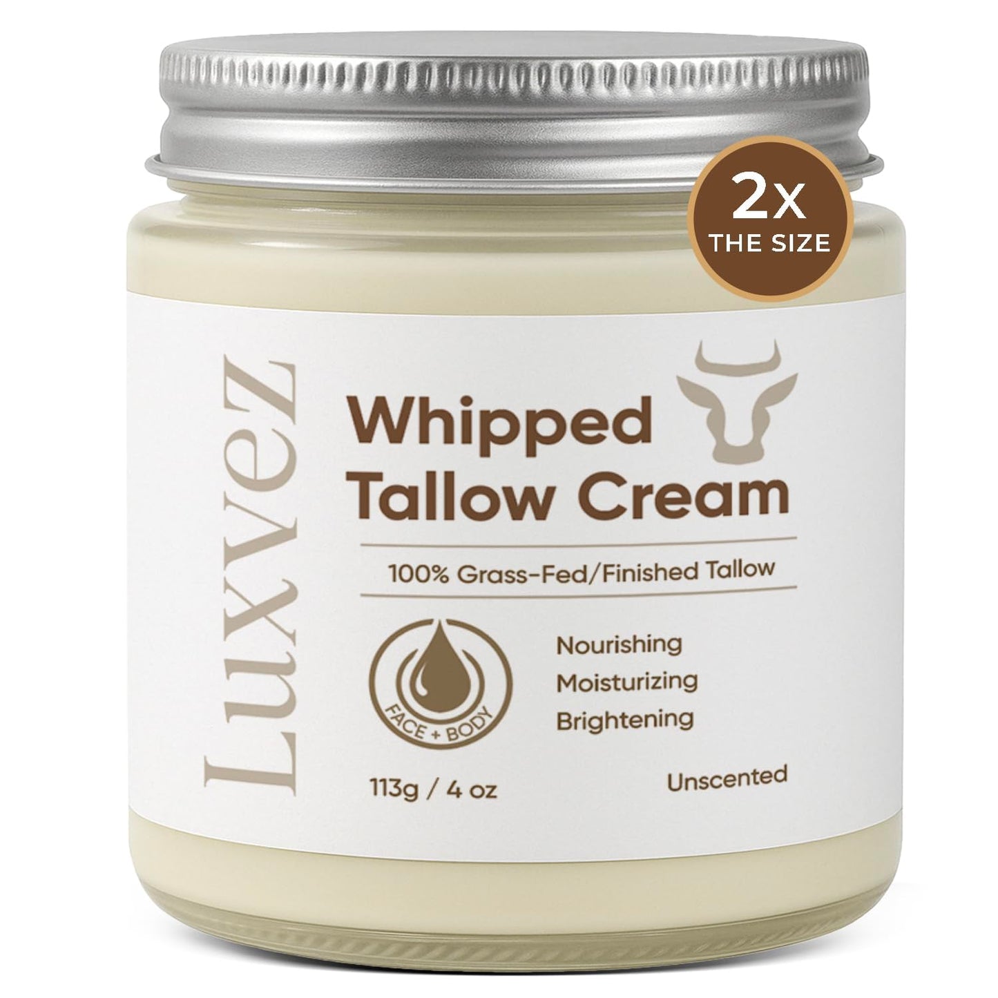 Luxvez Beef Tallow Cream for Skin: Grass-Fed Whipped Tallow Balm with Squalane Jojoba Oil - All Natural Skincare Whipped Moisturizer for Face & Body Beauty & Personal Care Luxvez