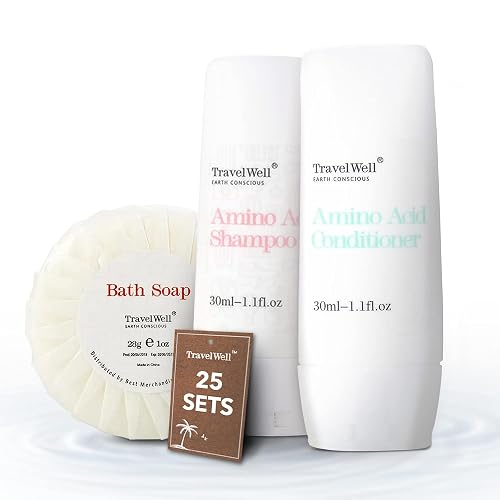 Travel Well Mini Shampoo & Conditioner Set - Amino Acid Travel Shampoo & Conditioner - Paraben-Free Mini Soap Bars Guest Bathroom Toiletries - 25 Beauty & Personal Care Travelwell