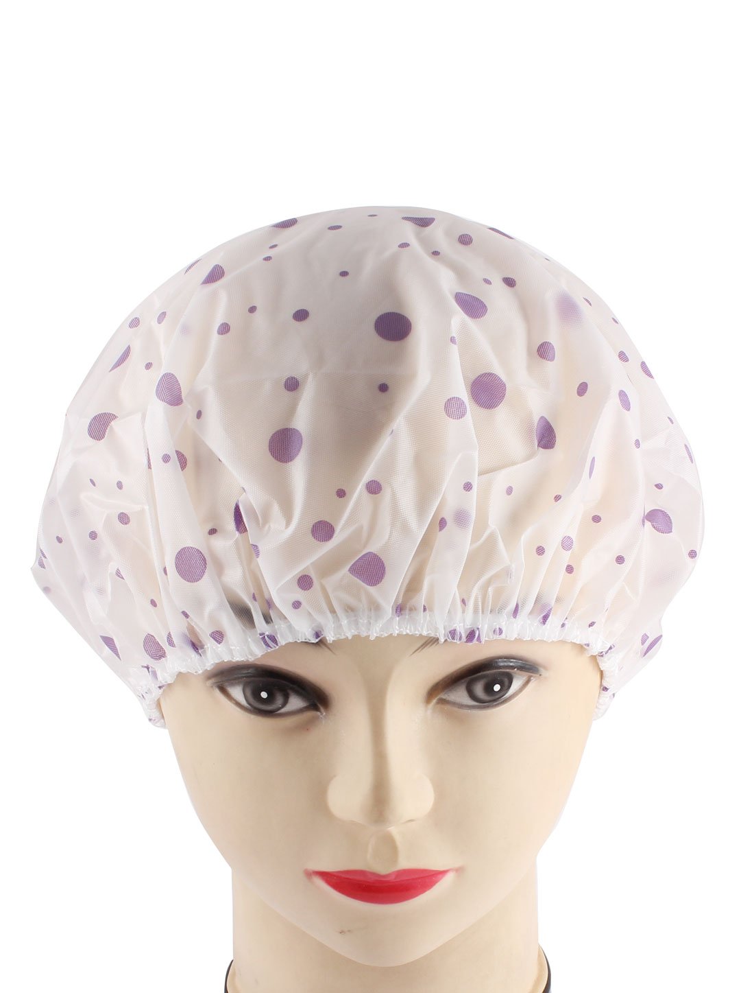 Ruilogod Woman Purple Dots Print Elastic Band Water Resistant Bath Shower Cap (id: fe8 16c ae3 c86 0f1 Beauty and Personal Care Ruilogod