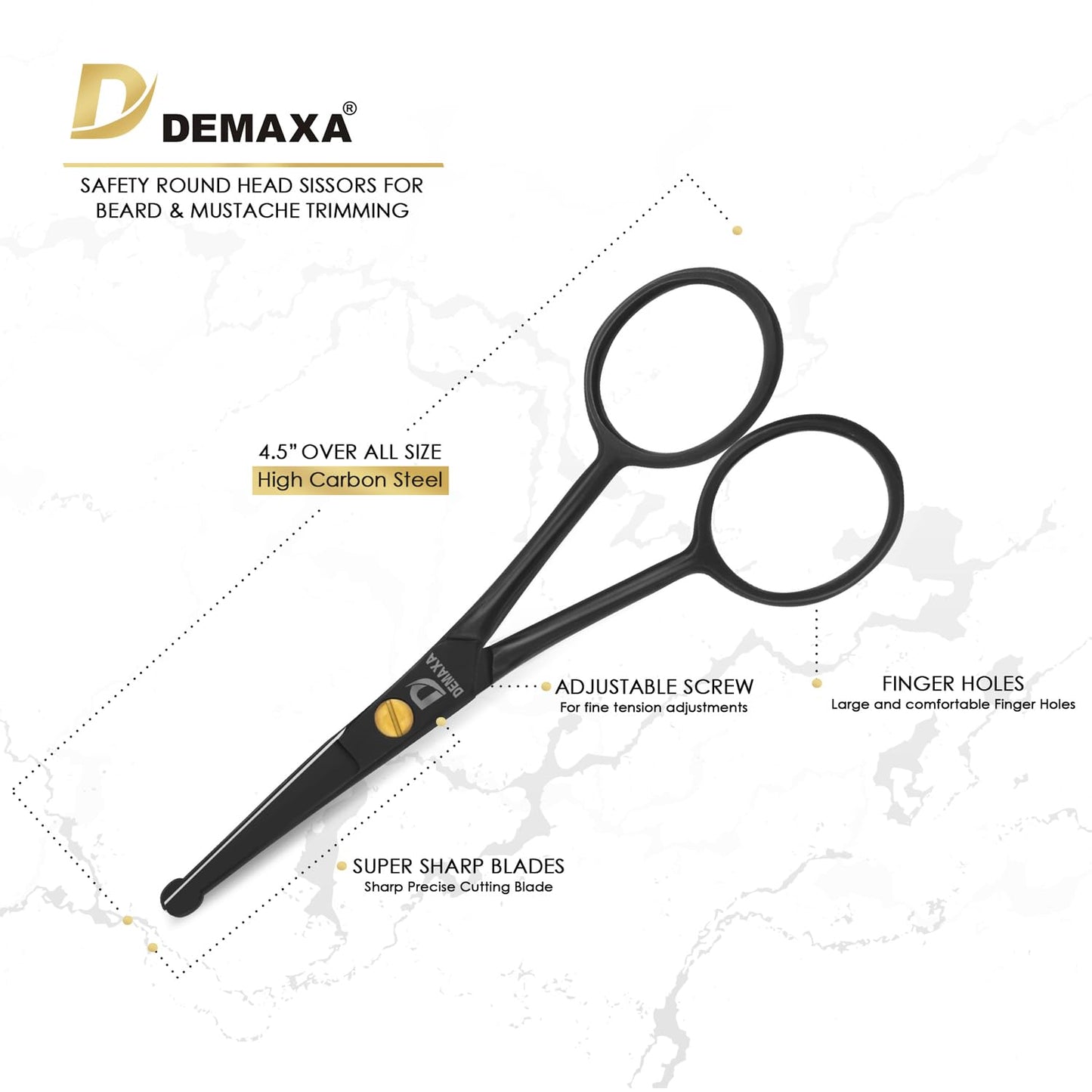 DEMAXA 4.5" Round Tip Safety Mustache Scissors Beard Scissors with 1 Mustache Comb, 1 Beard Comb & Soft Pouch - Best Facial Hair Shears for Beard Beauty and Personal Care DEMAXA