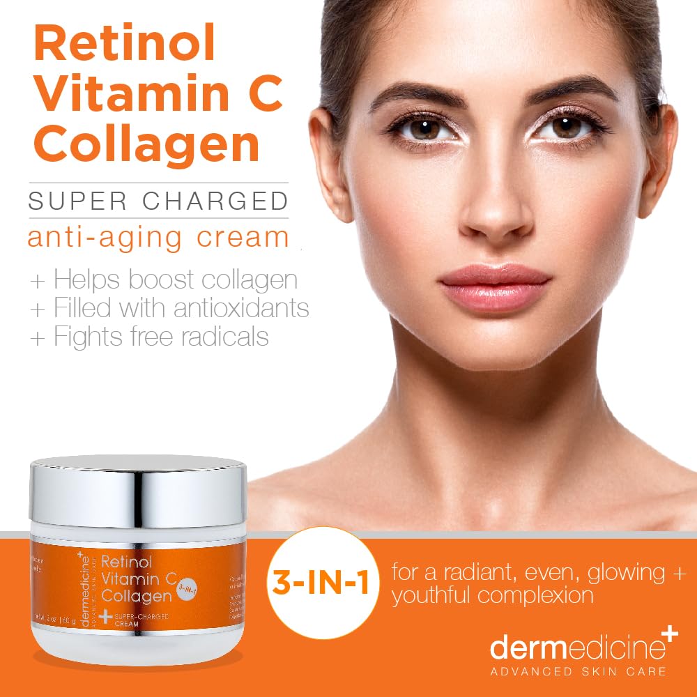 Vitamin C + Retinol + Collagen | Super Charged Anti-Aging Cream for Face | Pharmaceutical Grade Quality | Helps Smooth & Plump Fine Lines & Wrinkles Beauty & Personal Care Dermedicine