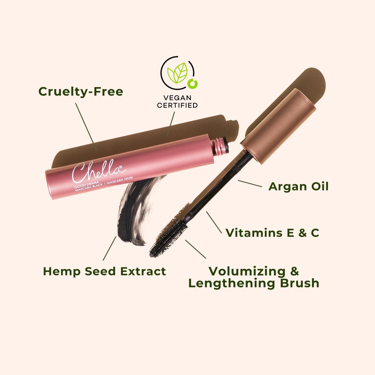 Chella Good Drama Vegan Mascara, 0.33 Fl. Oz (Black) Beauty & Personal Care Chella