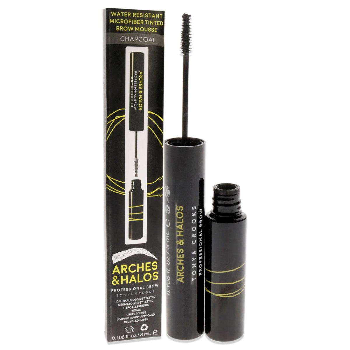 Arches and Halos Microfiber Tinted Brow Mousse - Richly Pigmented Eyebrow Shaper - Water Resistant Filler Pen - Vegan - Charcoal - 0.11 oz