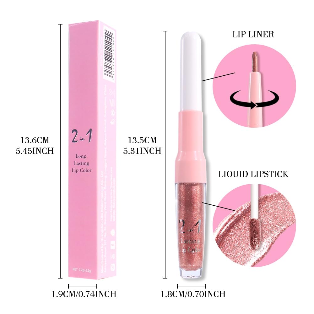 Rose Gold Metallic Lip Liner and Lipstick Combo Lip Gloss Tints Stain Set Makeup for Women Long Lasting Waterproof 24, Light Pink Metallic Glitter Beauty and Personal Care evpct