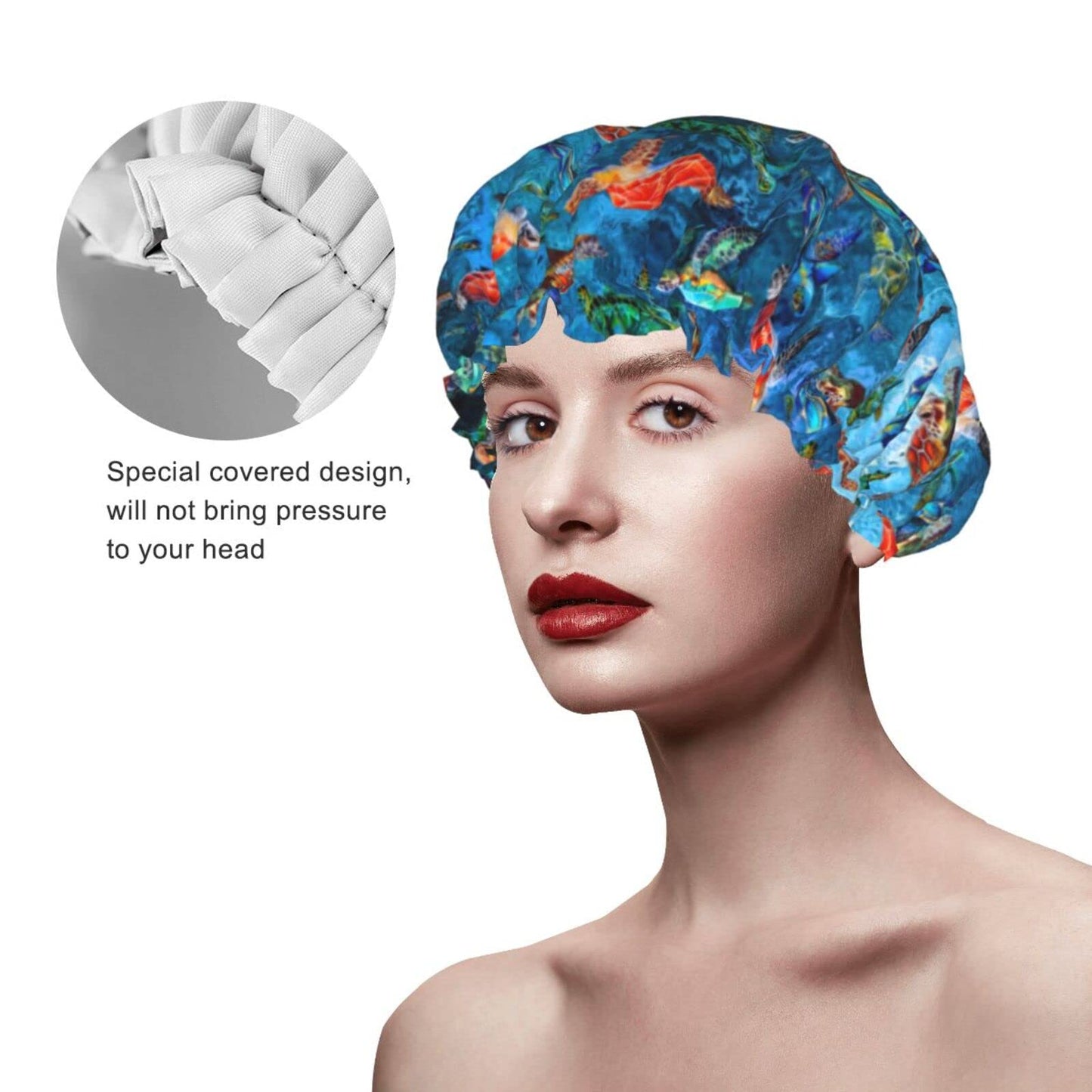 Sea Turtle Shower Cap For Women Adjustable Double Waterproof Layers Bathing Bath Cap Hair Protection Reusable Ladies Spa Salon Shower Hat Beauty & Personal Care Wizfuyq