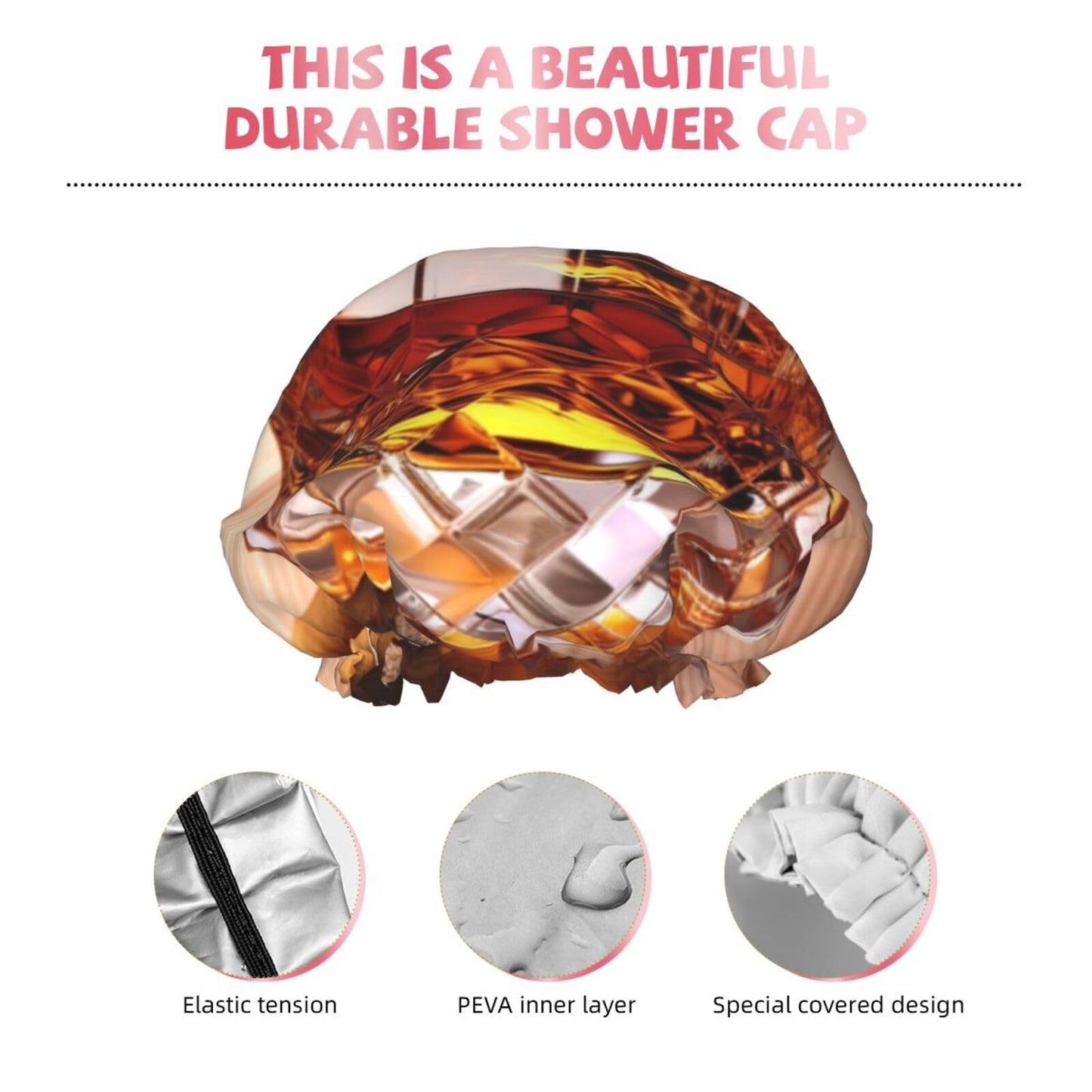 Brown Liquor in Cup Shower Cap for Women Men Large Reusable Shower Bonnet Double-Layer Waterproof Bath Caps Elastic Band Hair Hat for All Hairstyles Beauty and Personal Care BWLHJKE