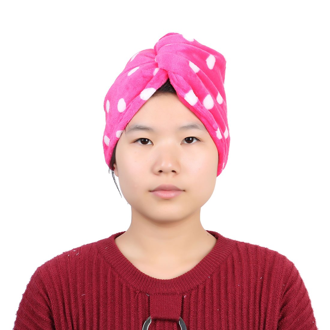 Ruilogod Flannel Dot Pattern Bathroom Water Absorbent Bathing Shower Hat Dry Hair Cap Fuchsia (id: b76 c5f 4b6 aee 2d7 Beauty and Personal Care Ruilogod