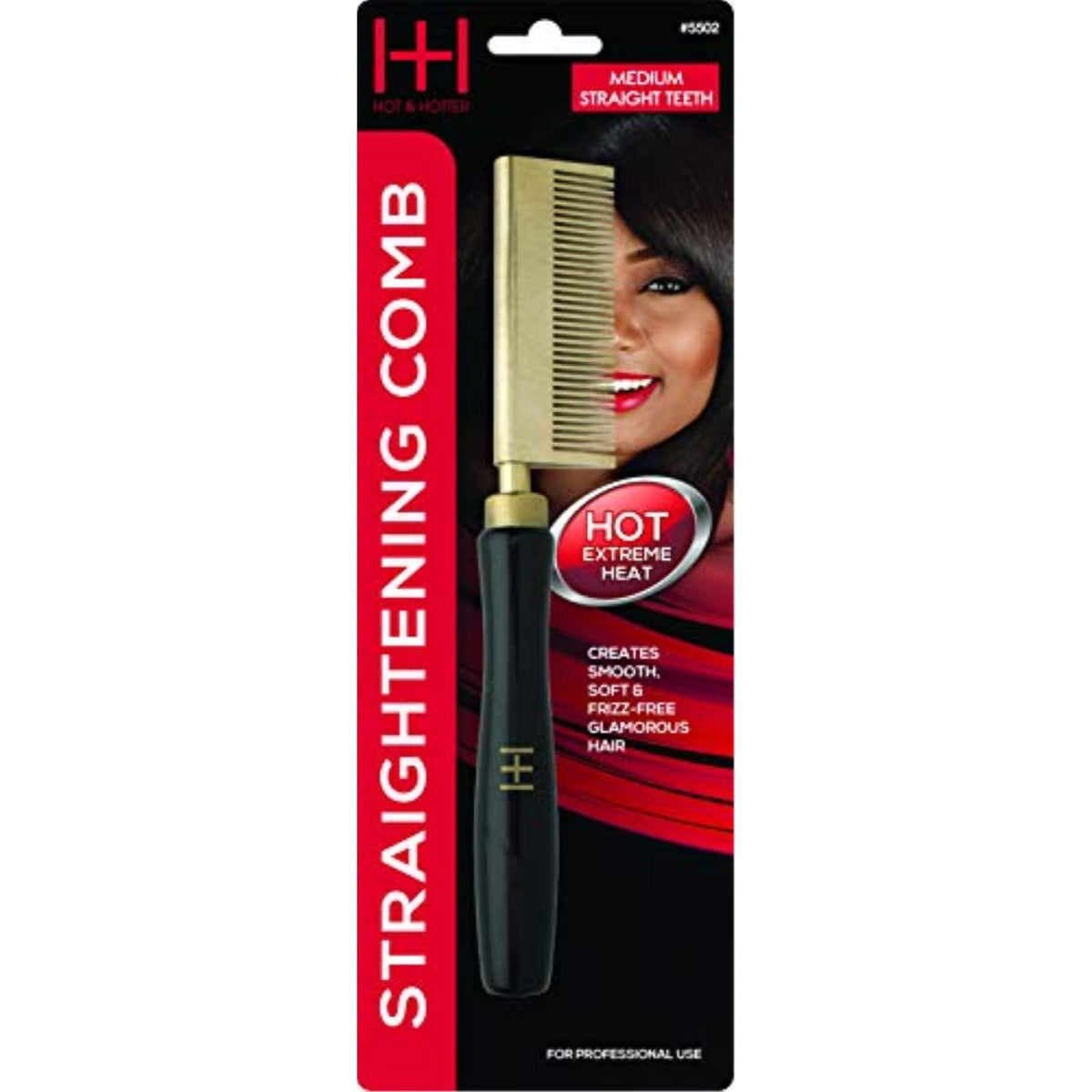 Hot & Hotter Thermal Straightening Comb - Medium Straight Teeth (Model 5502) - Brass & Copper Head Pressing Comb for Stove Top - Professional High