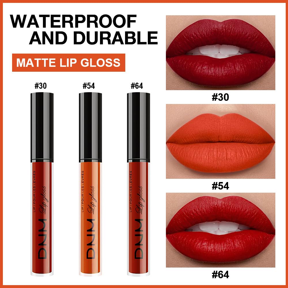 evpct 3Pcs Dark Orange Ruby Red Matte Liquid Lipstick Lip Stain Sets for Women, Matte Lipstick Long Lasting Waterproof Permanent 24 Hours original Beauty and Personal Care evpct