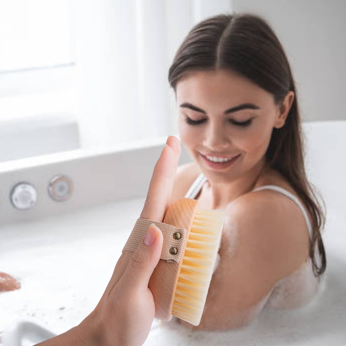 Ergonomic Premium Wood Body Brush for Wet & Dry Use - Easy to Carry, Soft Bristles Exfoliate Dead Skin & Cellulite, Ideal for Dry Brushing, Enhances Beauty and Personal Care Smiley smith
