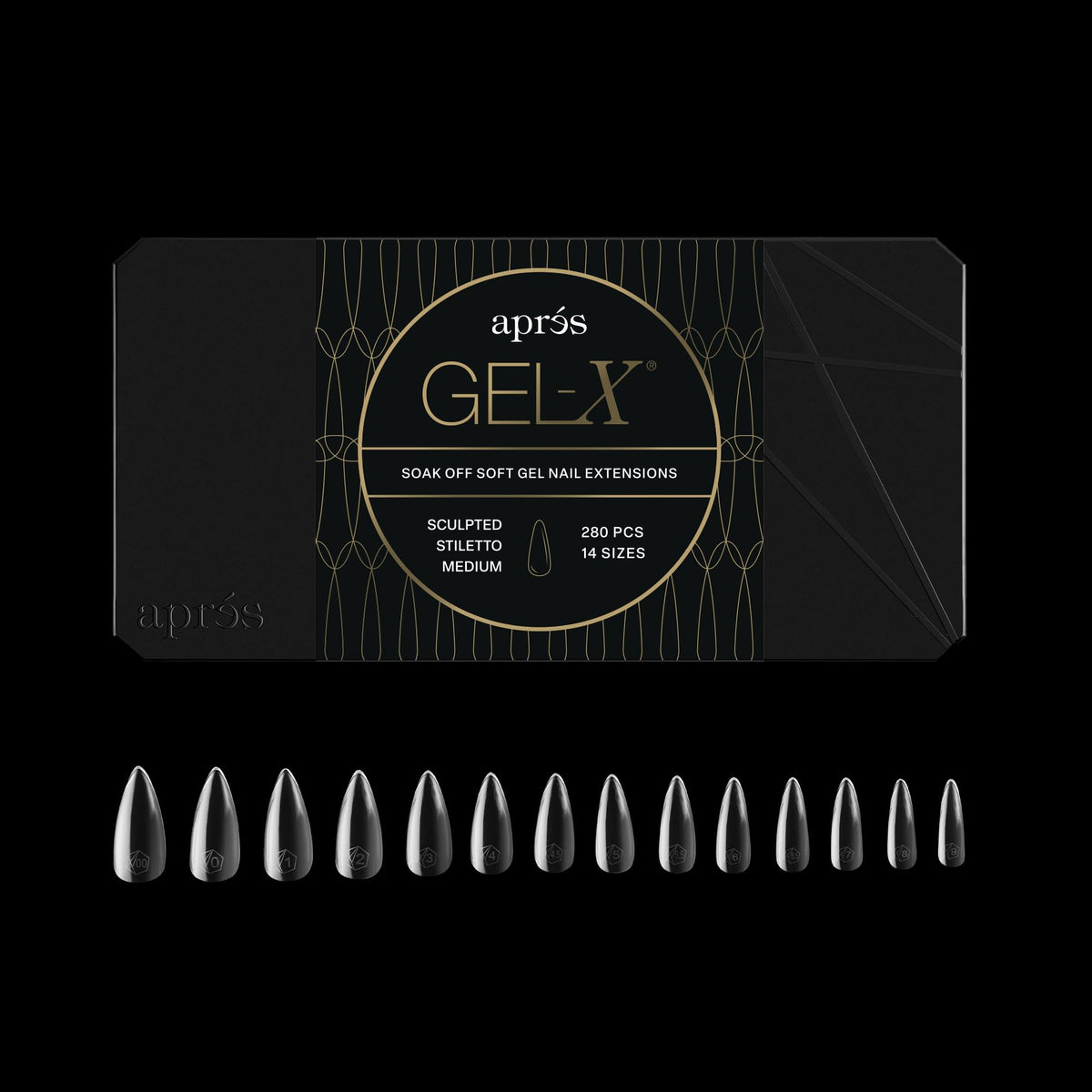 Apres Gel-X® Stiletto Box of Nail Tips | 280 Gel-X Tips, Soft Gel Tips, 14 Sizes 00-9 | Half-sizes Included (Sculpted Stiletto Medium, 280 Count)