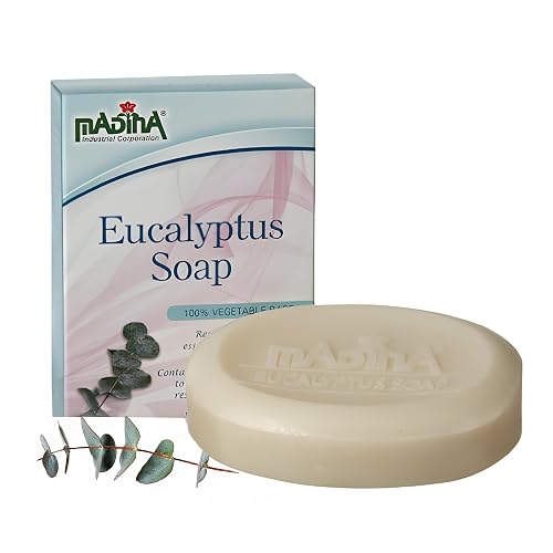 Madina Eucalyptus Soap Bar - Moisturizing, Invigorating, 100% Vegetable-Based, Cocoa Butter, Kava Kava Extract, Gentle Cleanser for Face & Body, 6 Beauty & Personal Care Madina