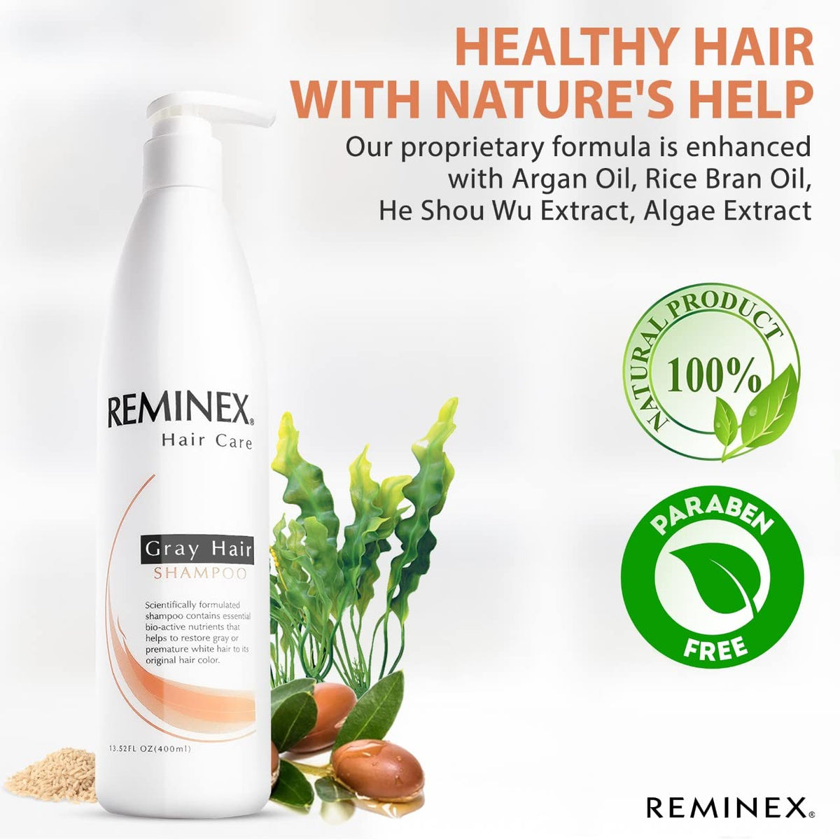 Reminex Anti Gray Hair Shampoo - Proprietary Treatment Infused with Argan Oil To Help Restore Gray And White Hair To Its Natural Color - 13.5 Oz No Beauty & Personal Care Reminex