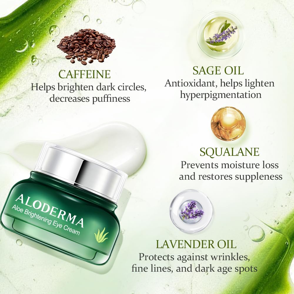 Aloderma Brightening Eye Cream with Organic Aloe Vera - Hydrating Effect for Dark Circles & Puffiness with Caffeine & Sage Oil - Day & Night Eye Care Beauty & Personal Care Aloderma