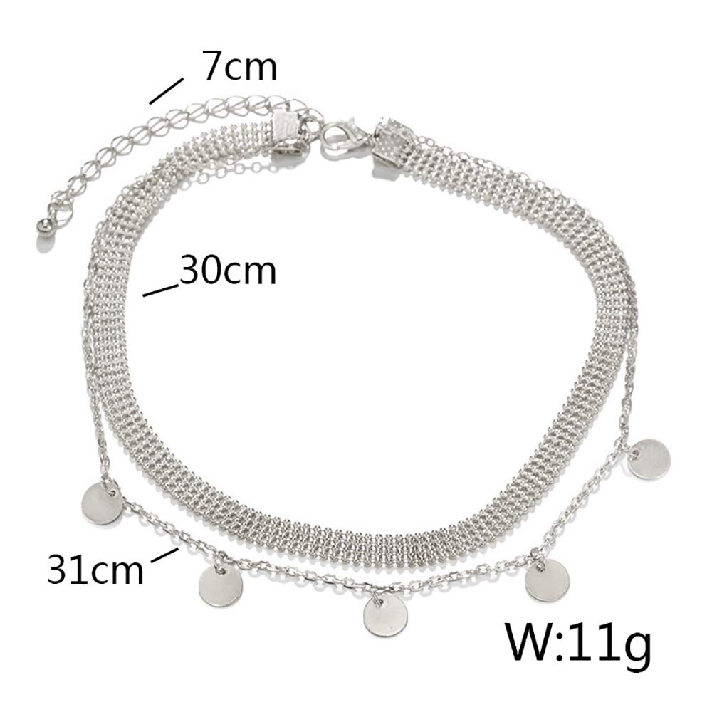 DoubleNine Disc Choker Silver Sequins Coin Bohemian Necklace Layered Delicate Collar for Women Bride Girls Beauty & Personal Care Doubnine